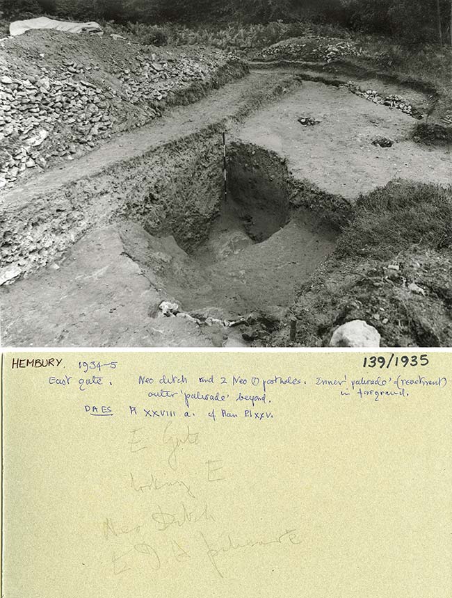 East Gate with Neolithic ditch and postholes, Hembury Fort 1934-5